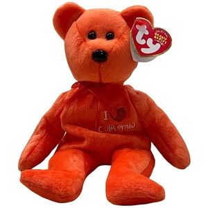 TY Beanie Babies I LOVE CALIFORNIA Orange Bear w/ Original Tags 2004 Baby